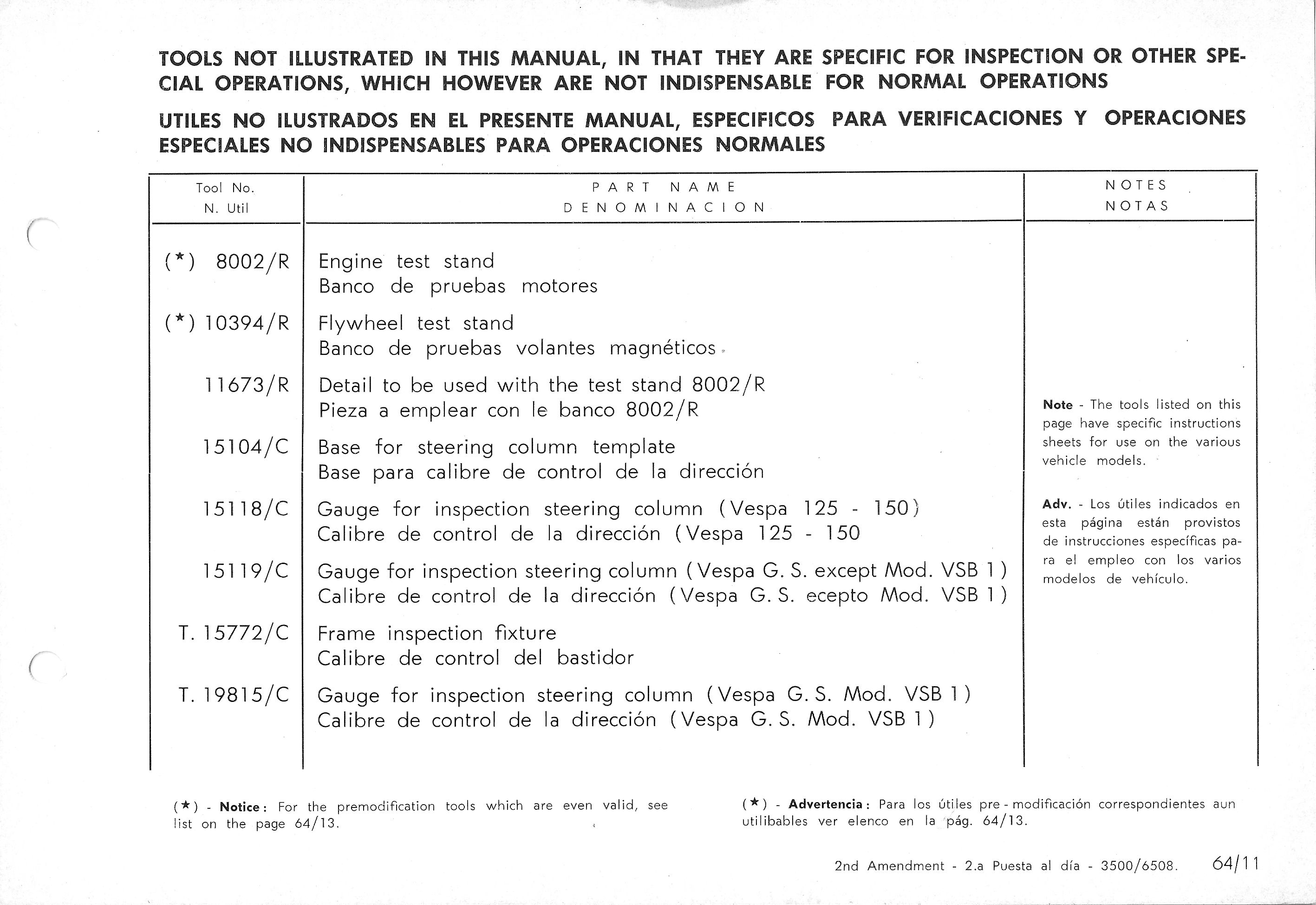 Vespa Service Station Manual 64-11