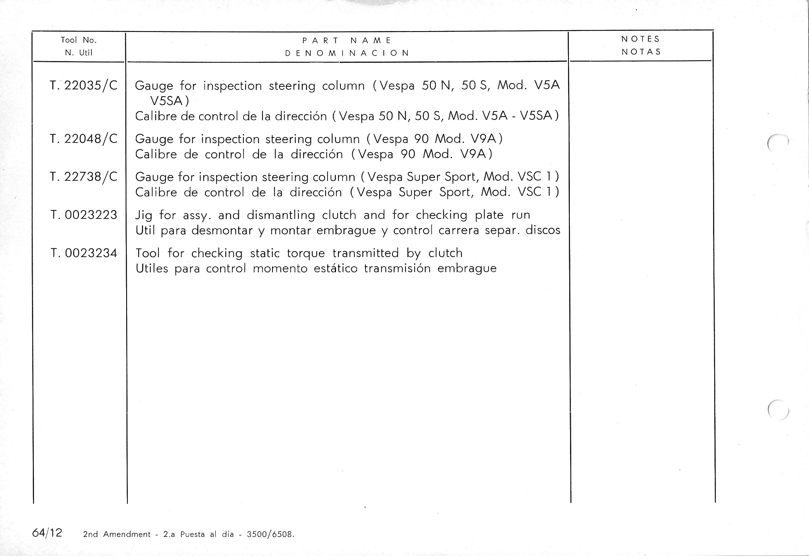 Vespa Service Station Manual 64-12